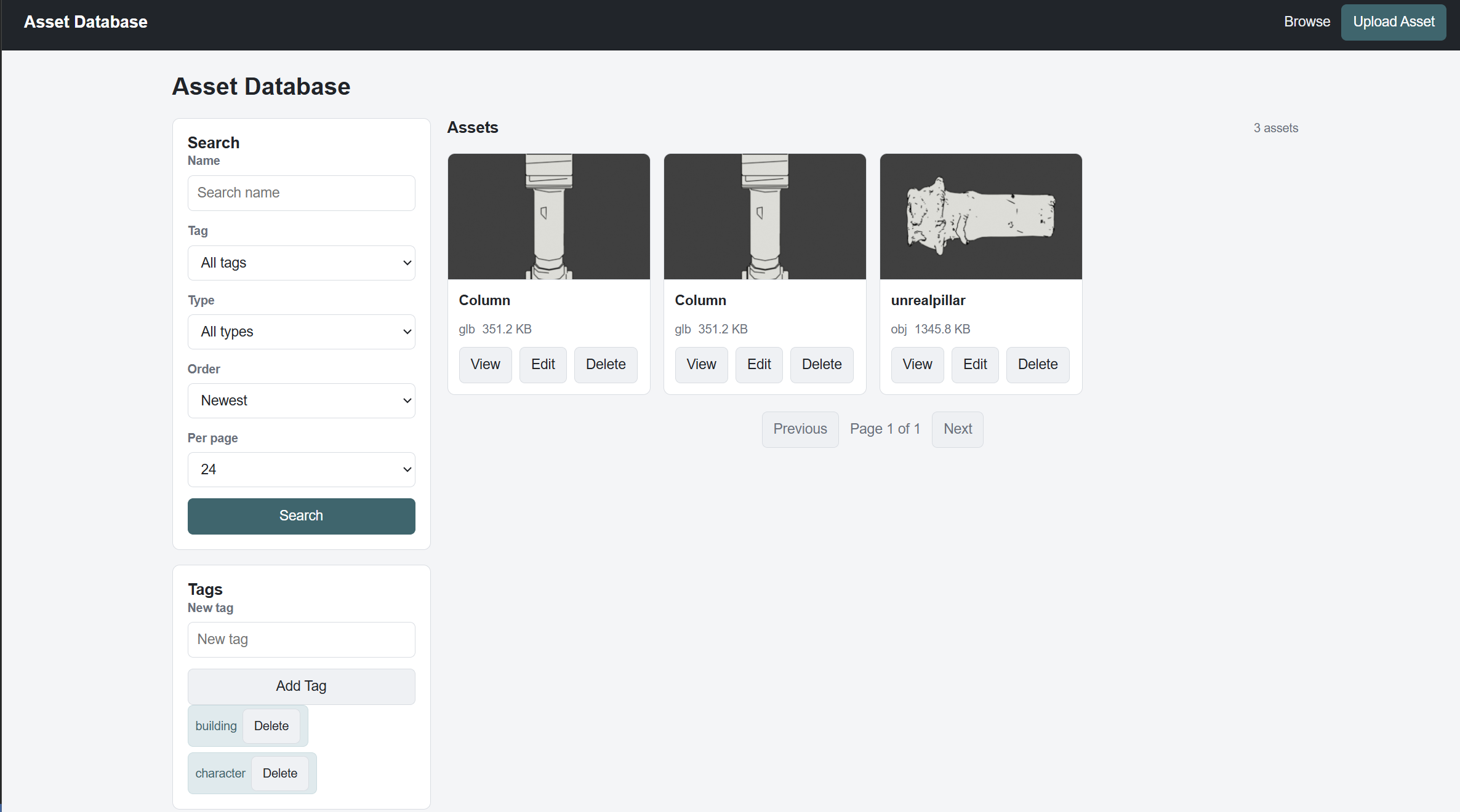 Local 3D Asset Database 浏览界面