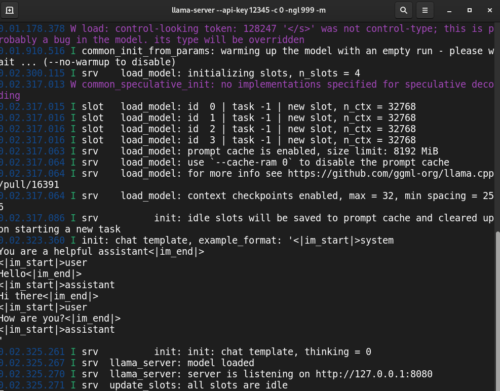 llama.cpp Server 启动后的终端输出
