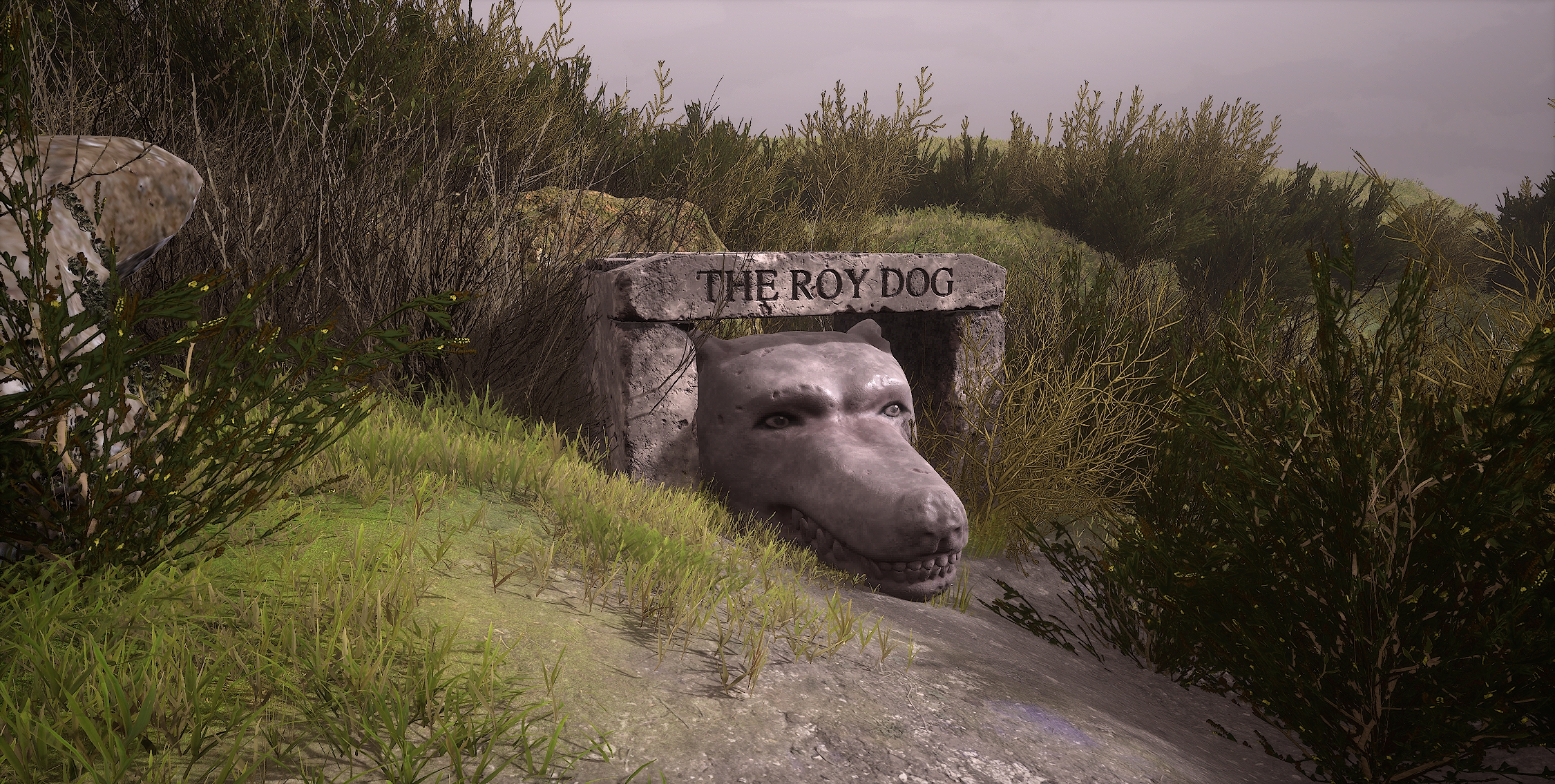 Broken Horizons 中的 Roy Dog 石雕场景