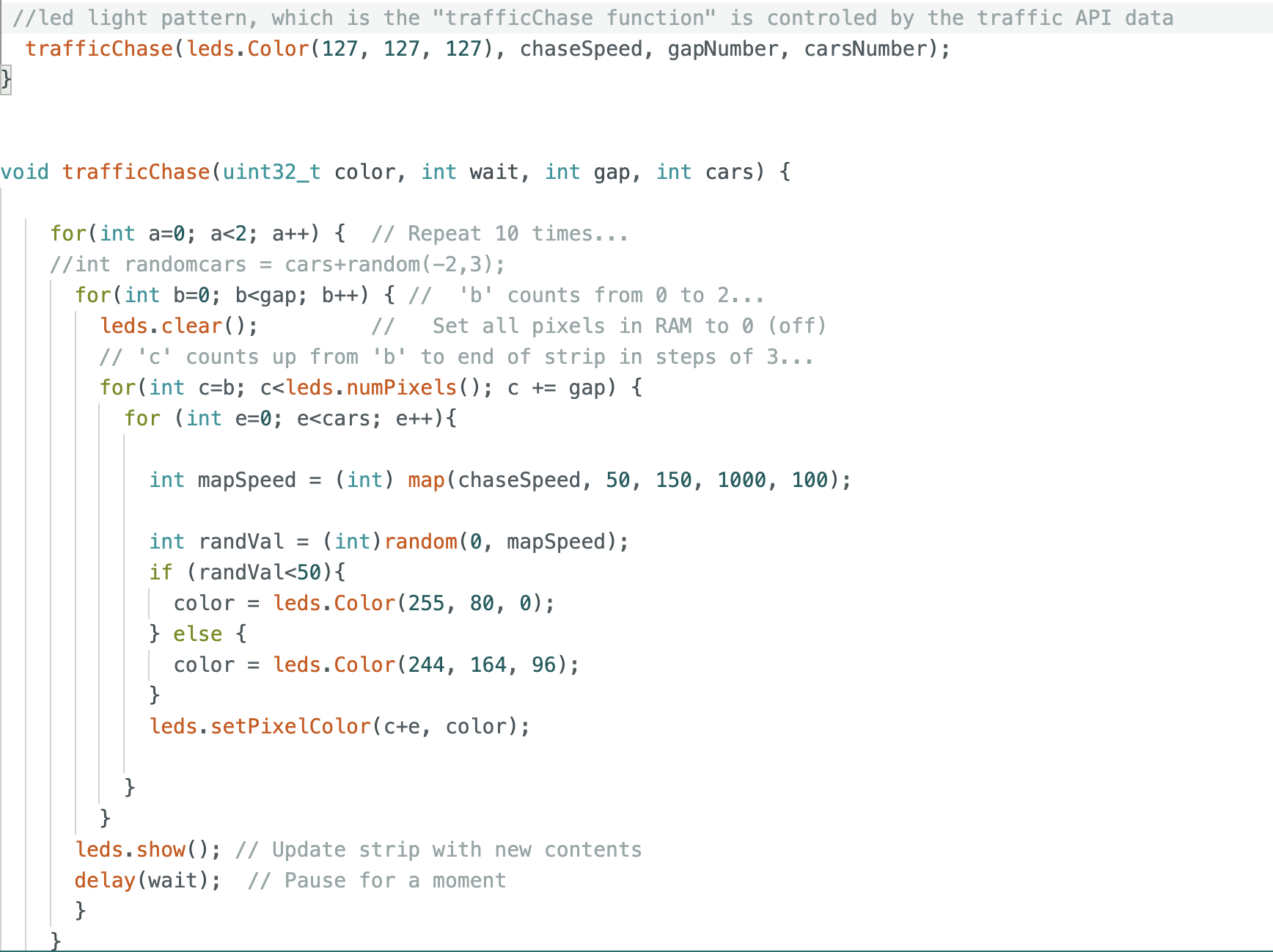 Arduino lighting control function.